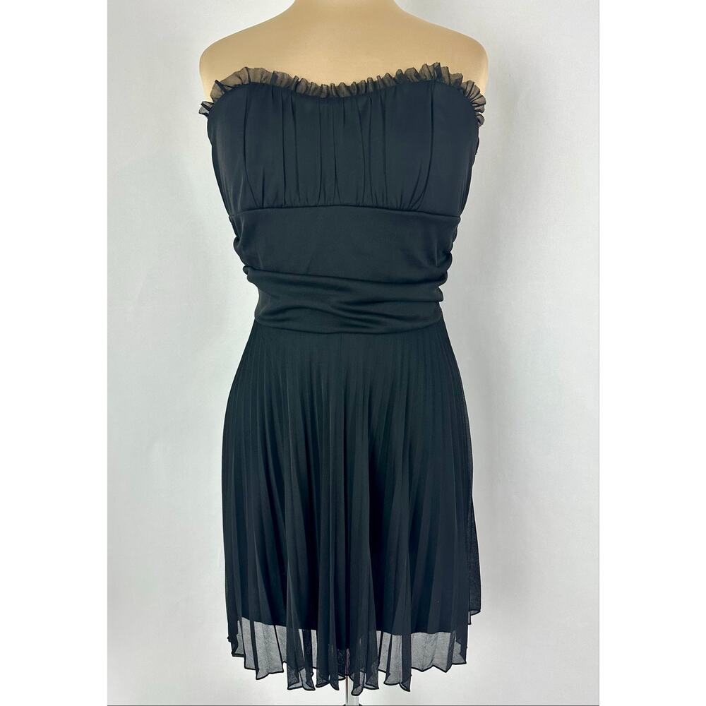 VTG Y2K 90s Black Pleated Strapless Fit & Flare Babydoll Skater Mini Dress Large